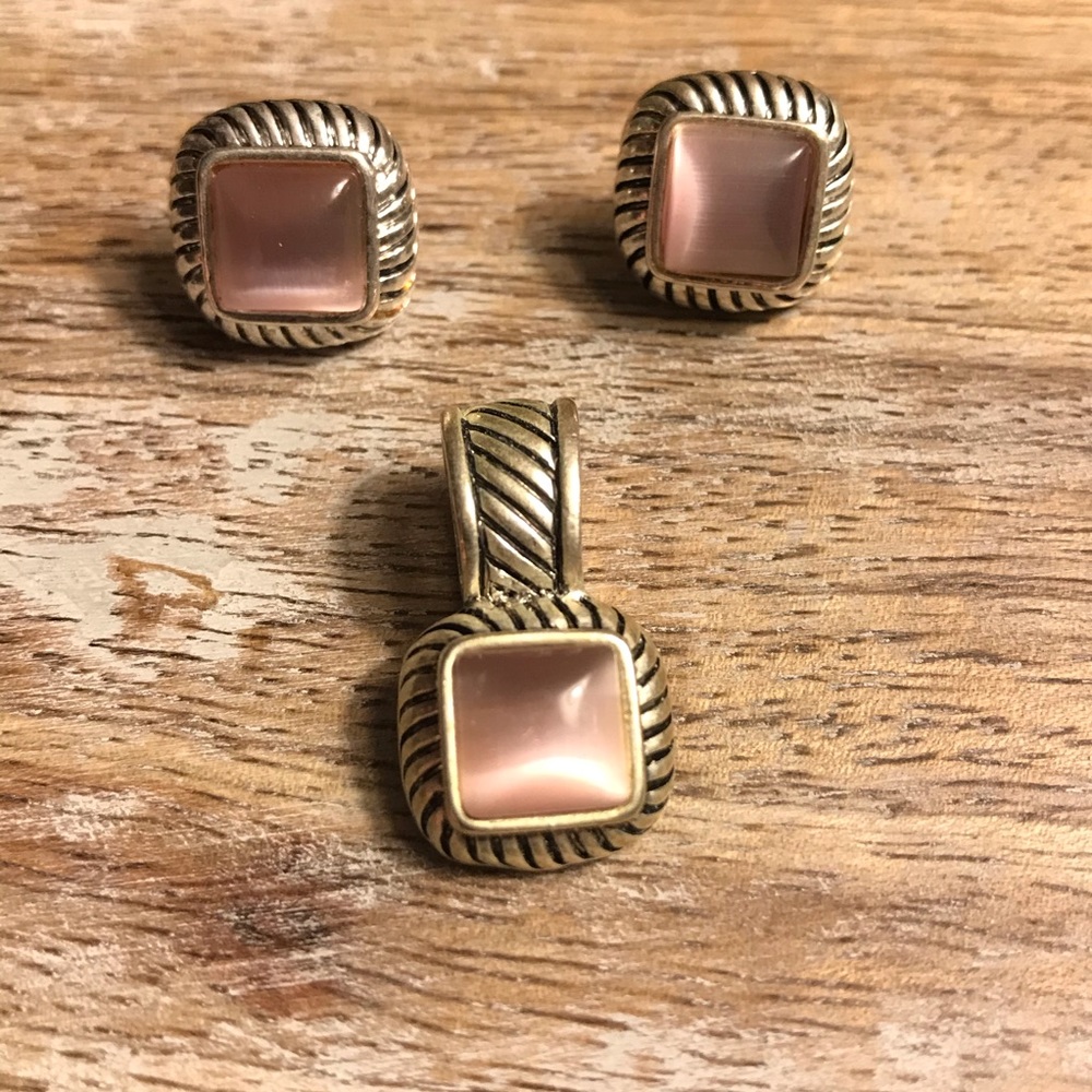 Pink•Silver-tone Stripe Pattern Earrings/Pendant